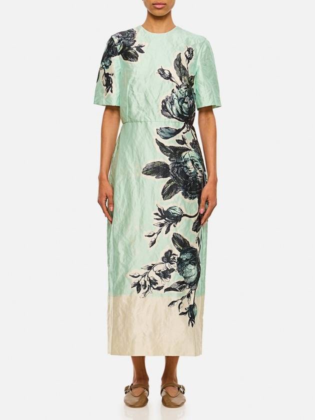 Erdem Textured Satin Short Sleeve Midi Dress