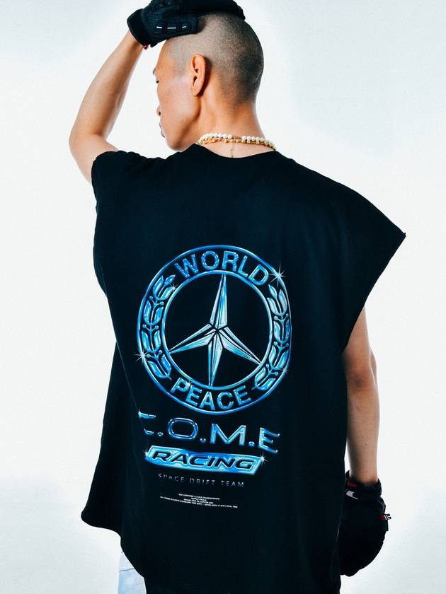 WORLD PEACE Oversized Raw Edge Sleeveless T Shirt Black