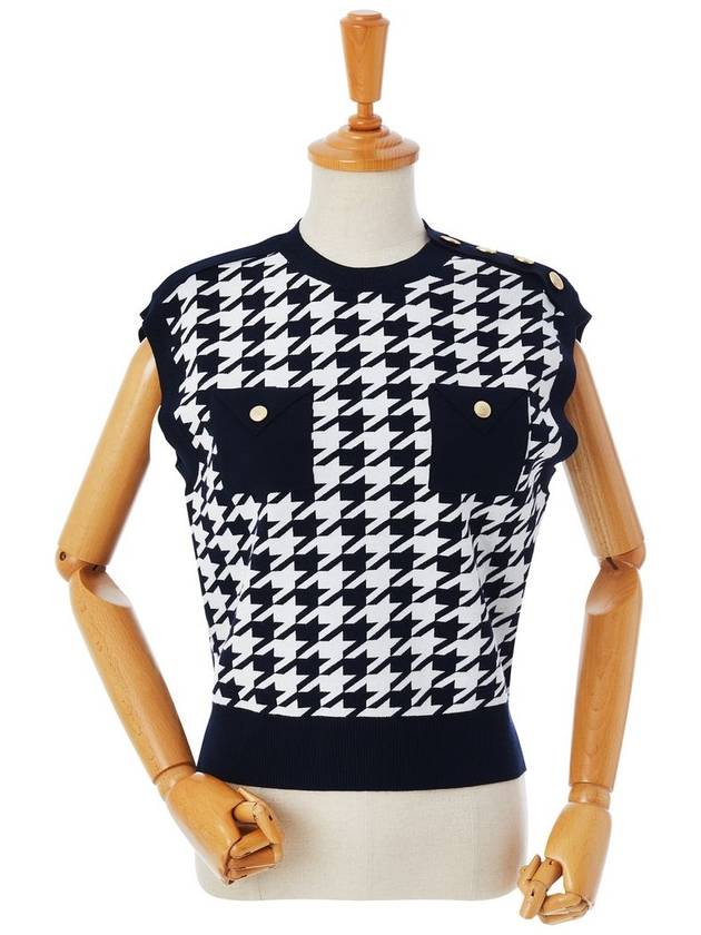 HOUNDTOOTH CHECK KNIT VEST_NAVY