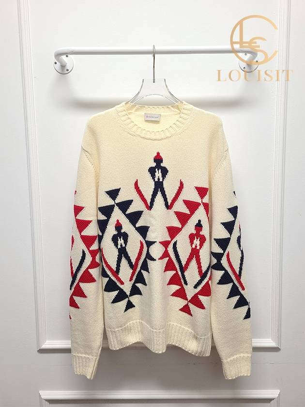 몽클레르 오프화이트 그래픽 와펜 로고 라운드니트 L