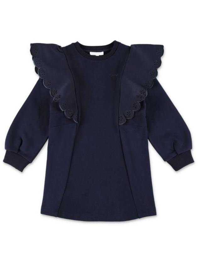 CHLOE KIDS C20214859 Blue Long Sleeve Dress with Maxi Volant in Cotton Girl