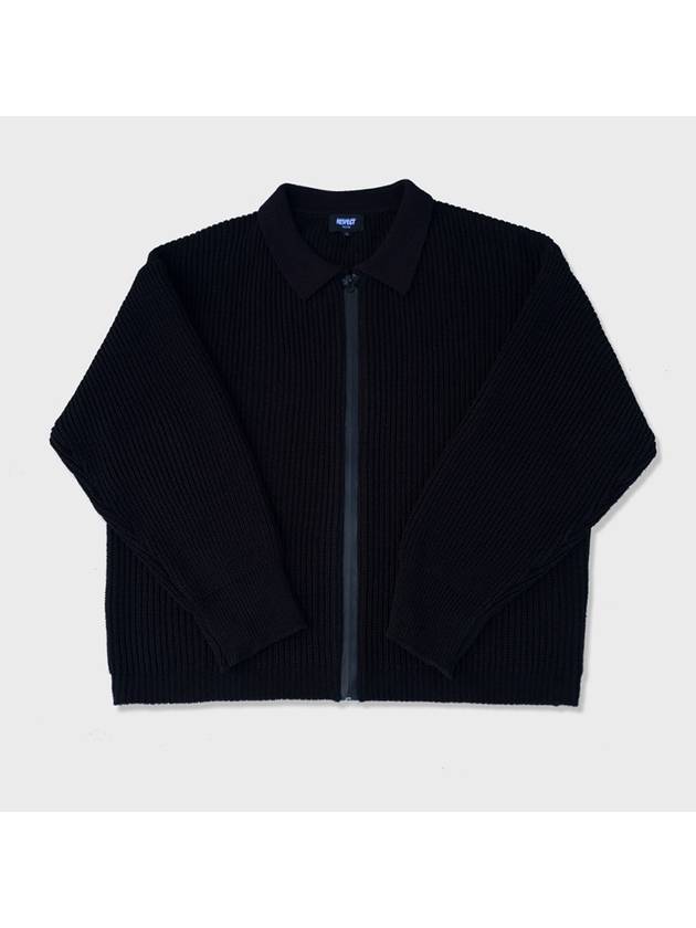 리스펙트 유니섹스 카라 울 블랜드 니트 집업 자켓 블랙