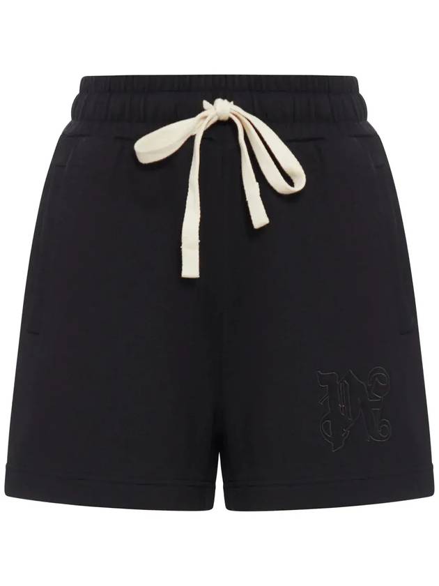 Palm Angels 모노그램 자수 드로스트링 스웨트쇼츠 PWCI002R24FLE001_1010BLACKBLACK