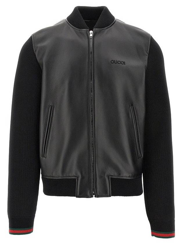 GUCCI Nappa leather and knit bomber jacket