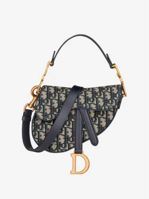 디올 미니 스트랩 새들백 블루 디올 오블리크 자카드 Dior Mini Saddle Bag with Strap Blue Dior Oblique Jacquard