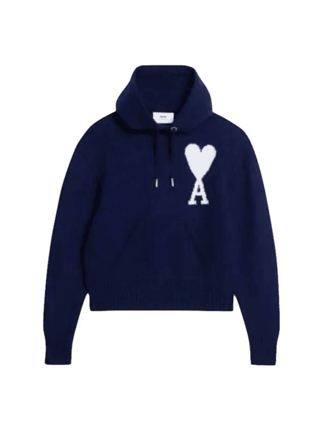 아미 하트 로고 인타르시아 후드 블루