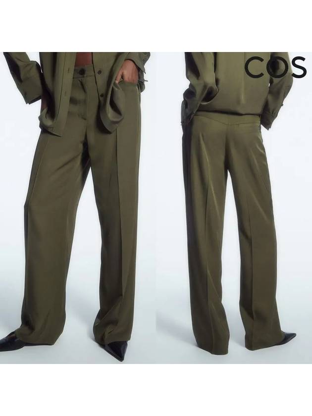 코스 배럴 플리츠 플로윙 레그 팬츠 바지 다크카키