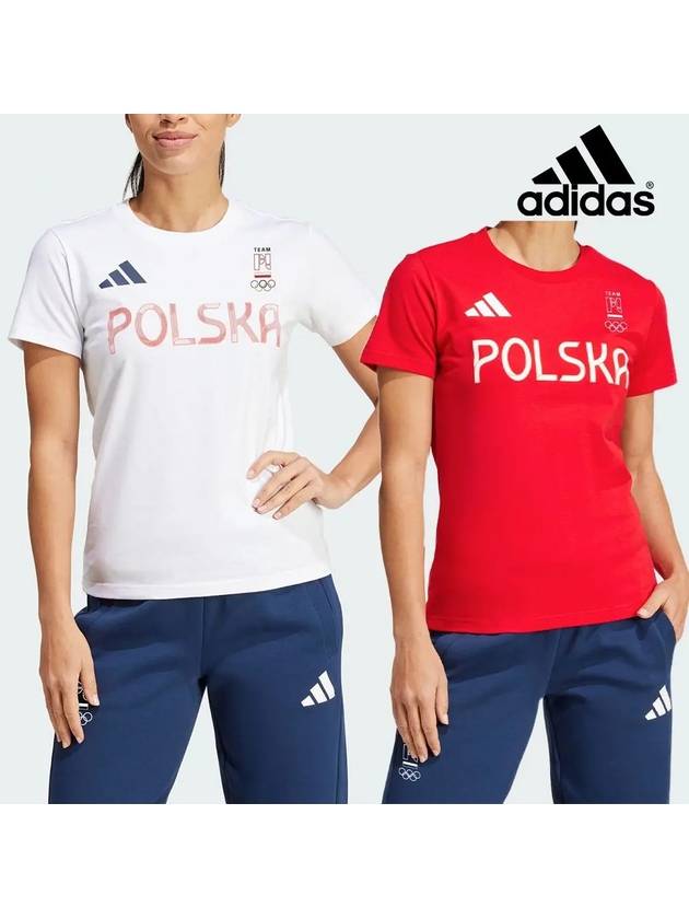 아디다스 반팔 여성 폴란드 에센셜 탑 티셔츠 화이트 베러스칼렛