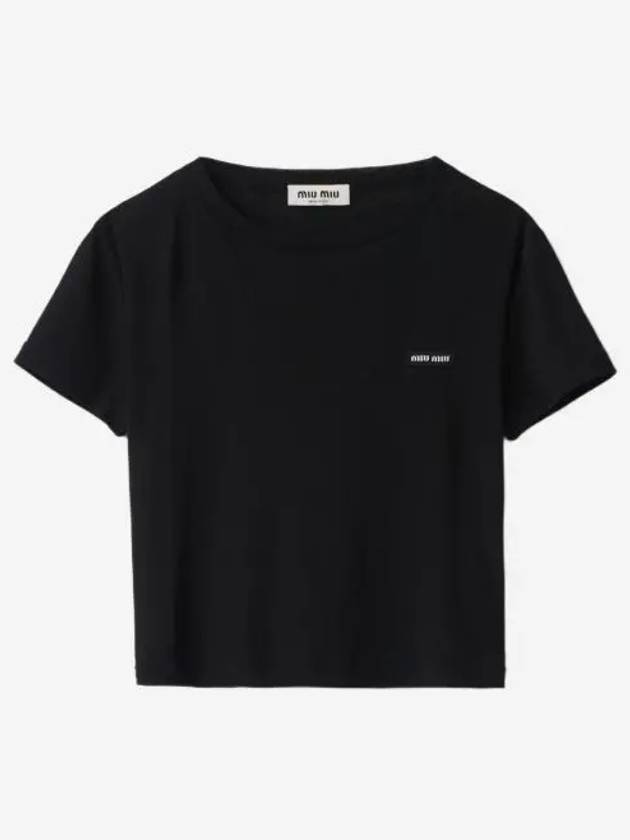 W 미우 미우 립드 저지 티셔츠 블랙 W Miu Miu Ribbed Jersey T Shirt Black