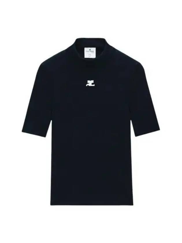 W 꾸레쥬 리에디션 숏슬리브 립 니트 스웨터 네이비 W Courreges Reedition Short Sleeves Rib Knit Sweater Navy