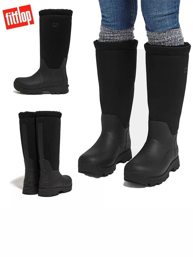 핏플랍 원더웰리 ATB 고성능 양털 롤다운 웰링턴 털 부츠 블랙