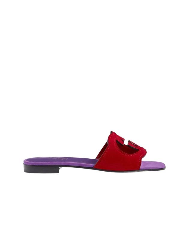 구찌 인터로킹 G 컷아웃 슬라이드 샌들 레드 퍼플 스웨이드