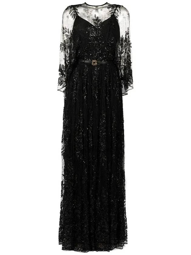 엘리 사브 자수 레이스 롱 드레스 D0492NR25LAE01_BLK