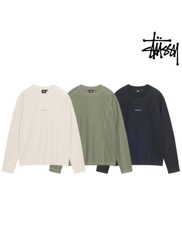 스투시 맨투맨 웨이브 저지 탑 티셔츠 올리브 아이보리 블랙