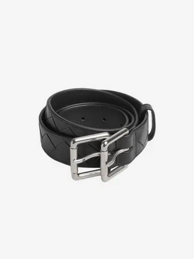 보테가 베네타 인트레치아토 더블 버클 벨트 블랙 Bottega Veneta Intrecciato Double Buckle Belt Black