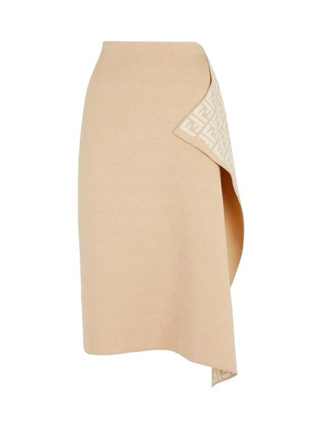 펜디 여성 FF 모티프 울 A라인 스커트 베이지