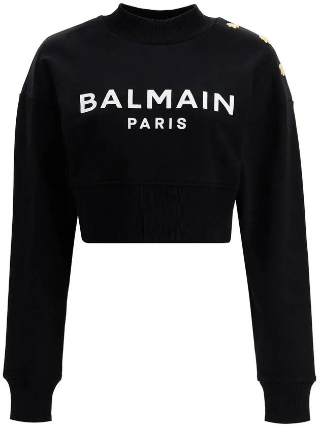 Balmain 로고 프린트 크루넥 크롭 스웨트셔츠 DF1JO040BB02_EAB