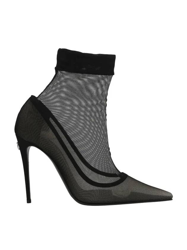 돌체앤가바나 여성 스트레치 튤 앵클 미들부츠 블랙