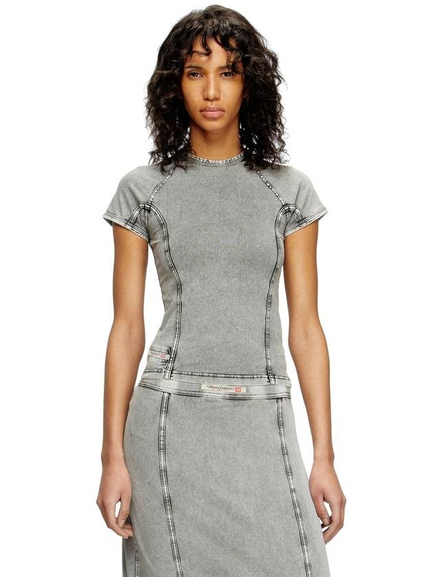 Diesel - Denim-effect top in stretch jersey - T-Shirts - Woman - Grey