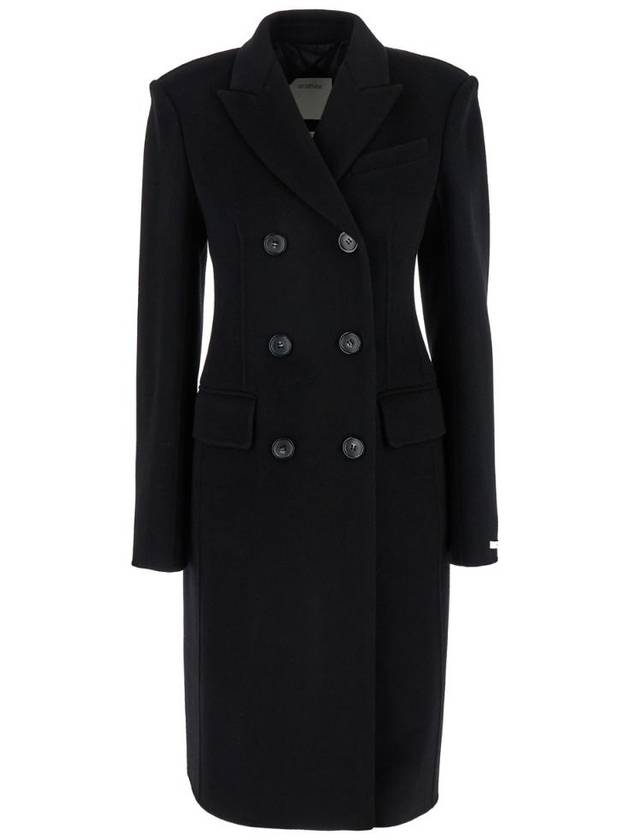 SPORTMAX & 39 Morgana& 39 버튼 디테일 블랙 더블 브레스티드 울 여성 코트 2422016041600013