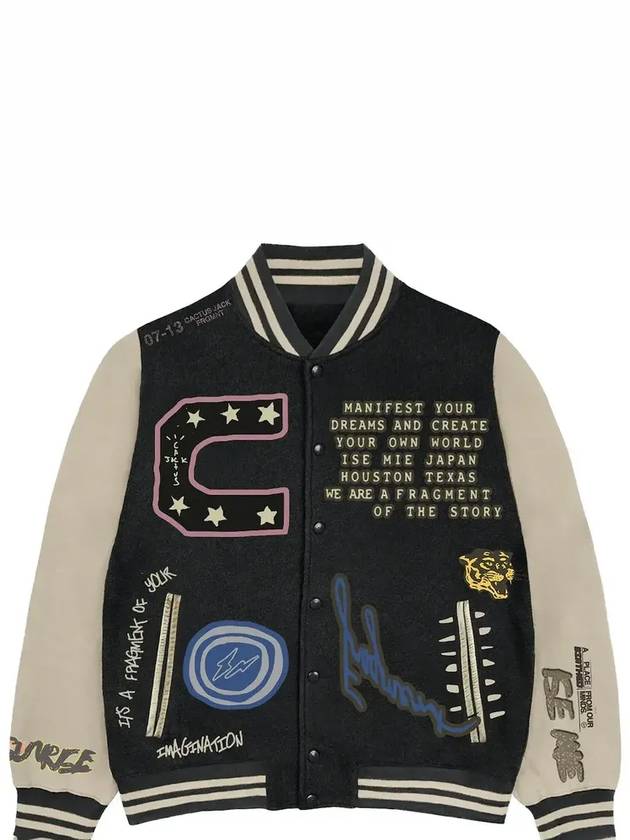 트래비스 스캇 캑터스 잭 포 프라그먼트 매니페스트 레터맨 재킷 브라운 크림