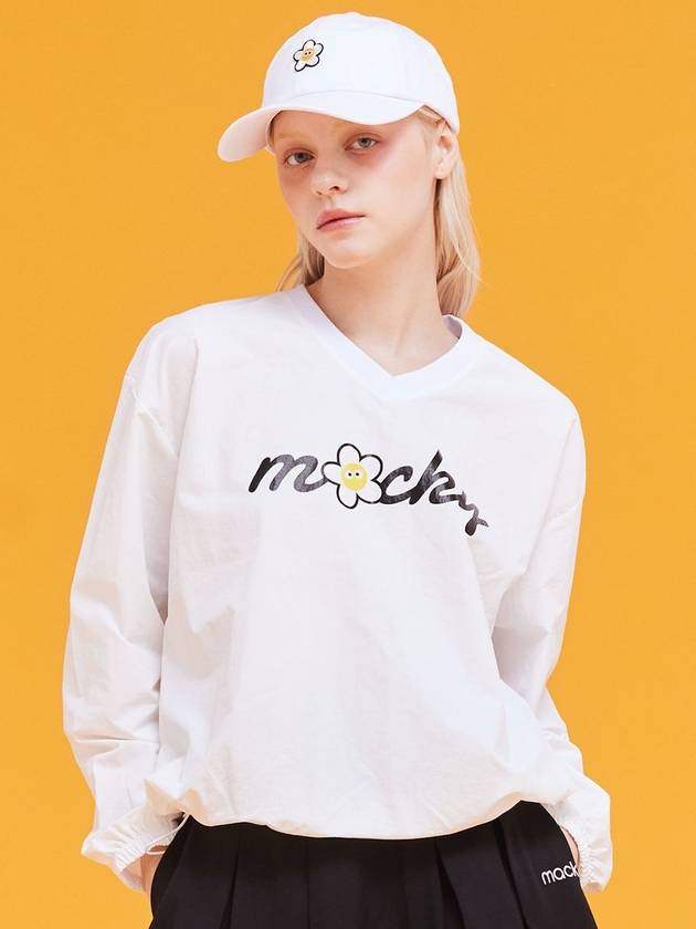 24FW 맥키 여성 긴팔 티셔츠브이넥 로고 스트링 아노락 화이트 MCFW24AR1WH