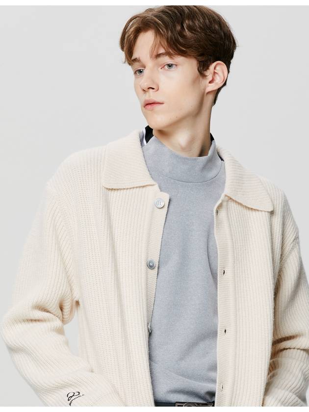 램스울 카라 포켓 남성 니트 가디건 [IVORY]