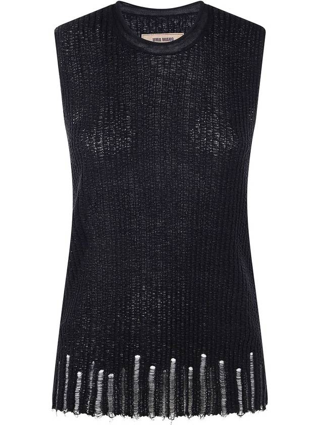 우마왕 슬리브리스 리브 니트 탱크 탑