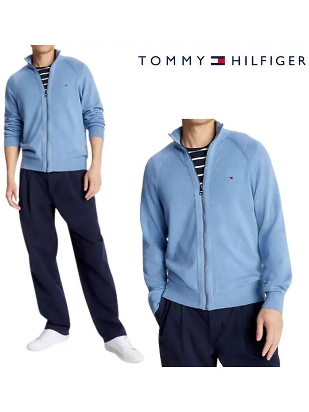 타미힐피거 자켓 플래그 스몰 로고 지퍼 스웨터 블루