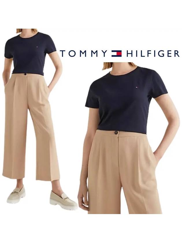 타미힐피거 여성 에센셜 솔리드 탑 반팔티셔츠 네이비