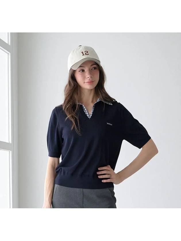 체크 배색 네이비