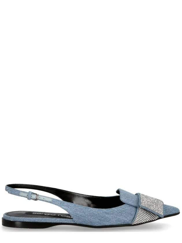 Sergio Rossi 포인티드 토 장식 슬링백 데님 발레리나 슈즈 B07710MFL189410_5170JEANS