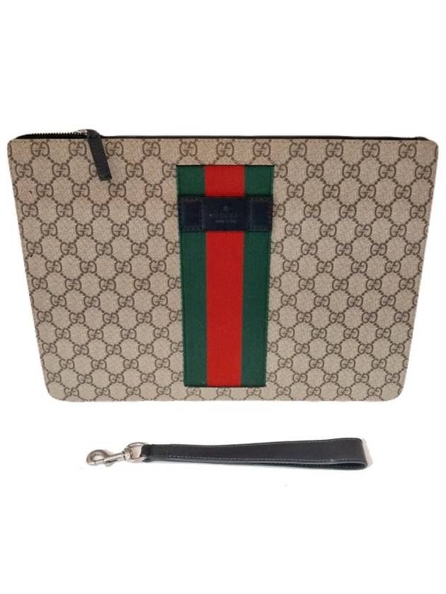 구찌 GUCCI 433665 GG로고 수프림 캔버스 웹 삼색 스티치 클러치 손목스트랩