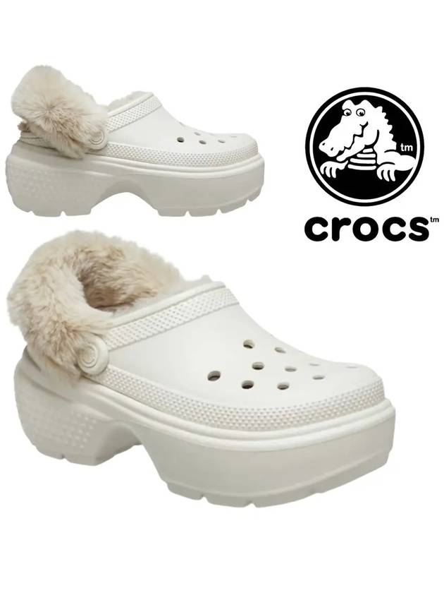 크록스 슬리퍼 스톰프 라인드 굽 클로그 신발 아이보리