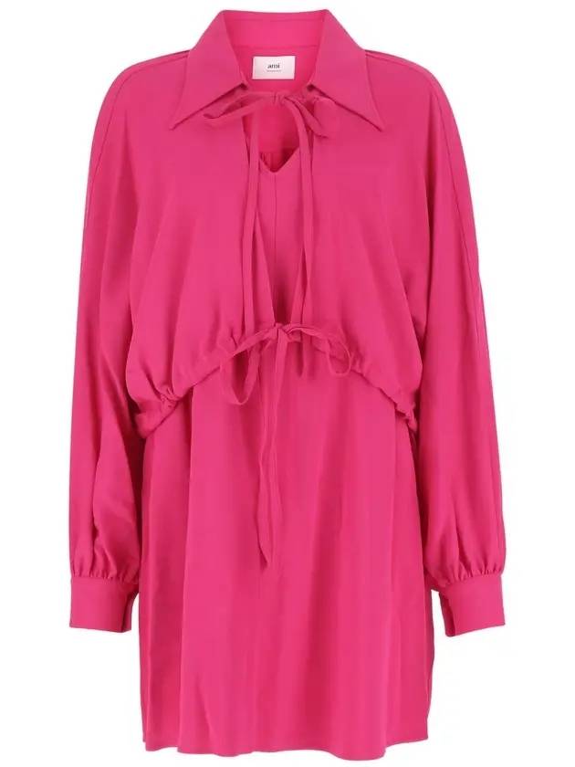 아미 보우넥 비스코스 숏원피스 푸시아 핑크