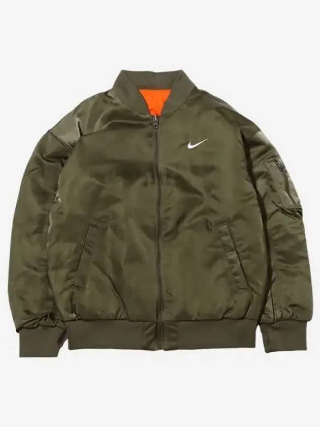 W 나이키 NSW 리버시블 바시티 봄버 자켓 올리브 아시아 W Nike NSW Reversible Varsity Bomber Jacket Olive Asia