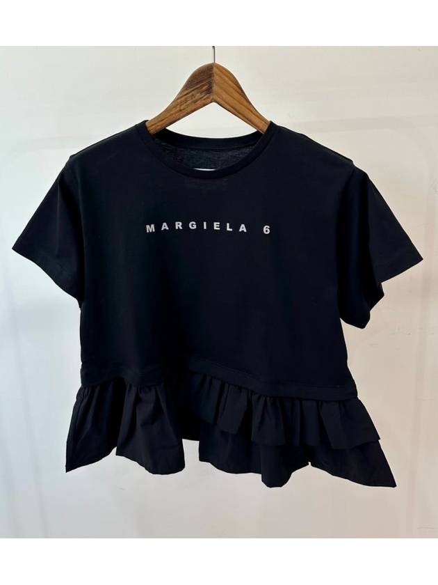 24FW MM6 메종 마르지엘라 키즈 프릴 티셔츠 M60665 MM04I 블랙 Girls 12 14 16Y