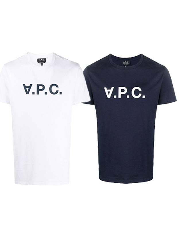 아페쎄 남성 벨벳 A.P.C 로고 반팔 티셔츠 네이비/화이트