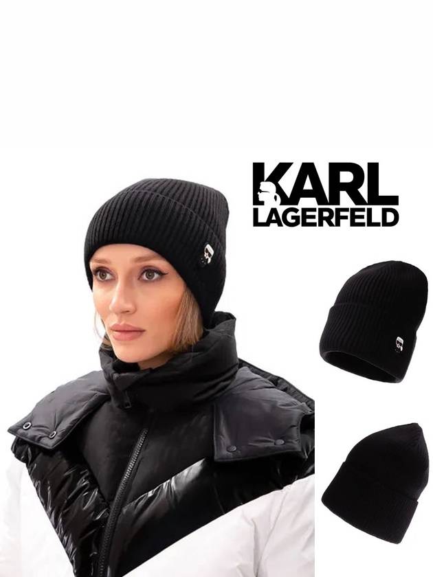 칼라거펠트 아이코닉 패치 니트 비니 226W3410