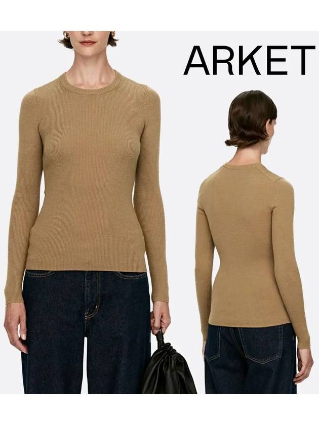 아르켓 맨투맨 여성 골지 메리노울 탑 티셔츠 베이지