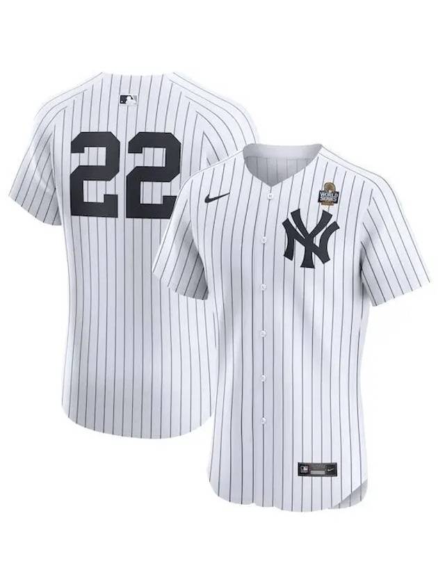 1109163 나이키 MLB 후안 소토 뉴욕 양키스 2024 월드 시리즈 홈 Elite 플레이어 저지 화이트