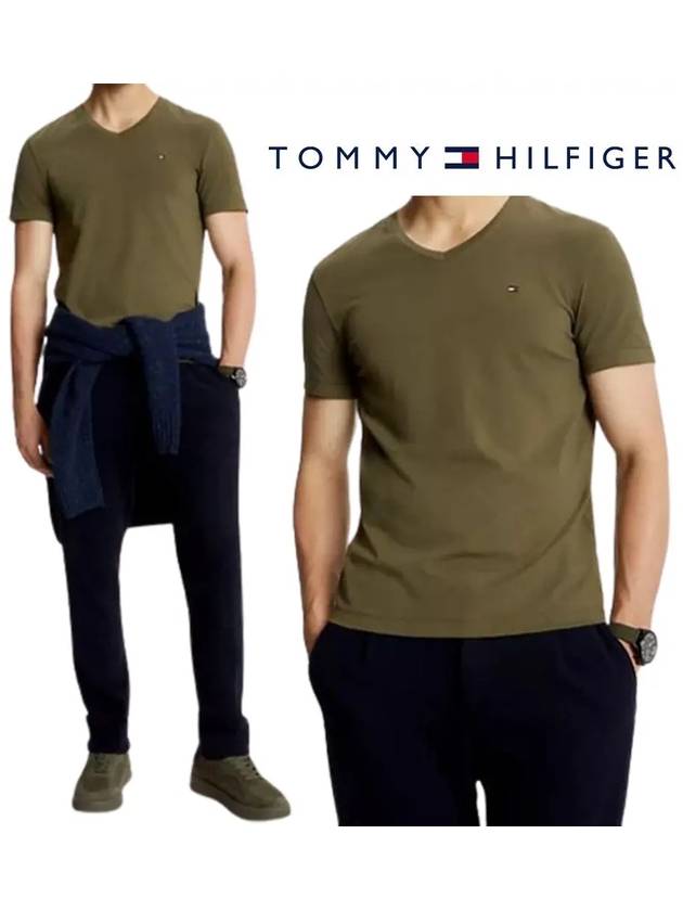타미힐피거 클래식 로고 슬림핏 탑 반팔티셔츠 카키