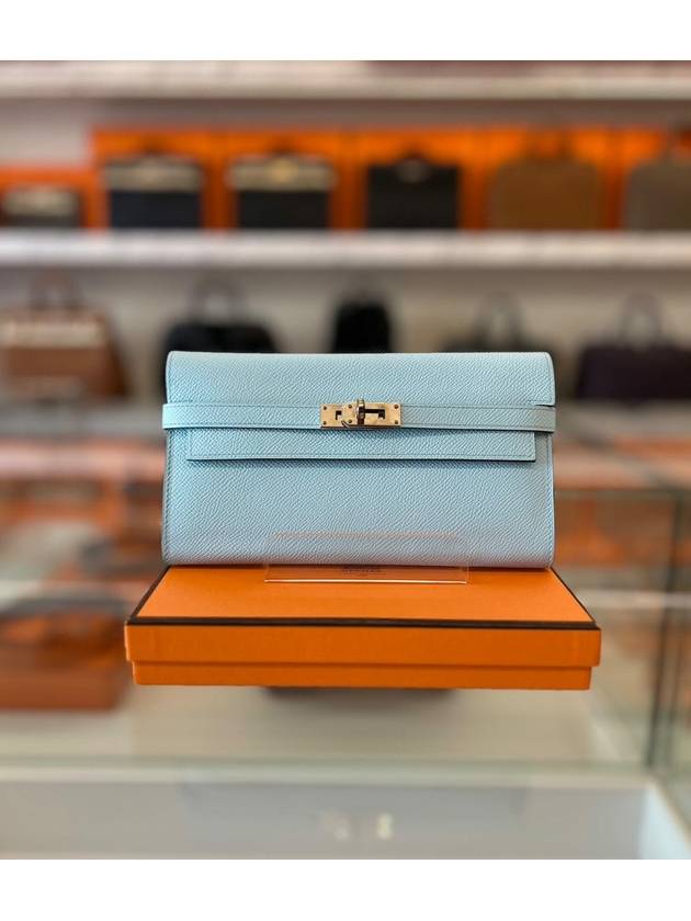 에르메스 켈리 장지갑 스카이블루 은장 앱송 USED