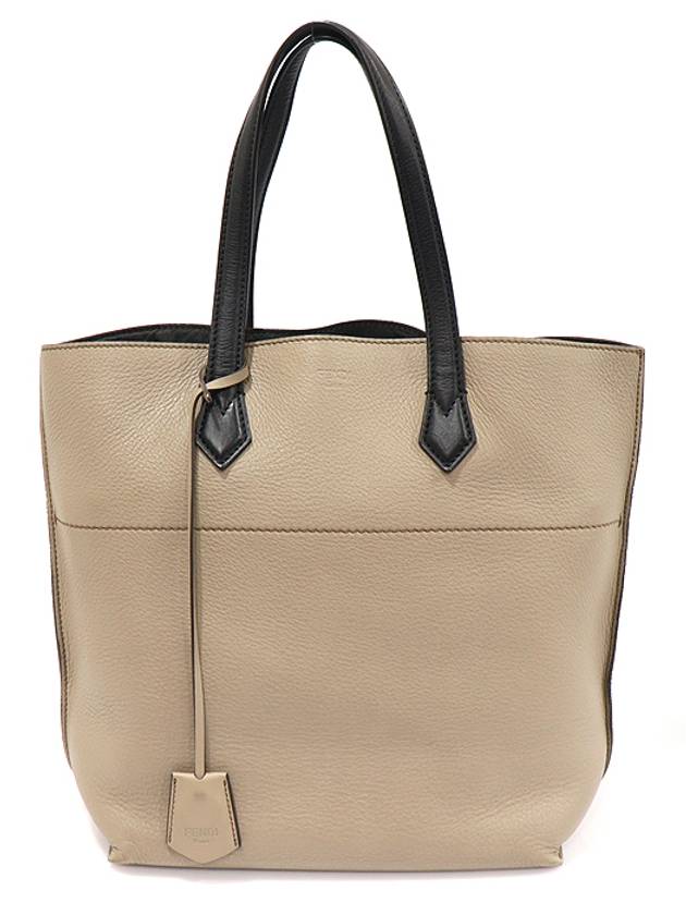 Fendi 펜디 8BH260 베이지 블랙 투톤 레더 라지 쇼핑 토트백