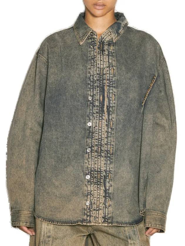 Y Project 로고 자수 후크 앤 아이 데님 셔츠 207SI004_D60