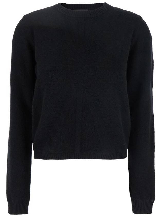 MONCLER RICK OWENS 'Biker' Black Crewneck Sweater with Logo Patch on the Sleeve in Wool and Cashmere Blend Woman MU02D9C01M4281999
