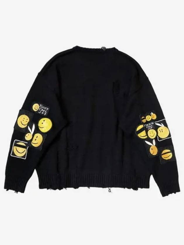 캐피탈 5G 코튼 니트 크루 스웨터 아나키 레인보위 리메이크 블랙 Kapital 5G Cotton Knit Crew Sweater Anarchy Rainbowy Remake Black