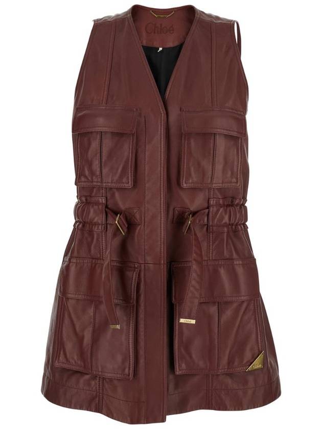 CHLOE CH25UCG0121127N Bordeaux Vest with V Neck and Adjustable Belt in Leather Woman