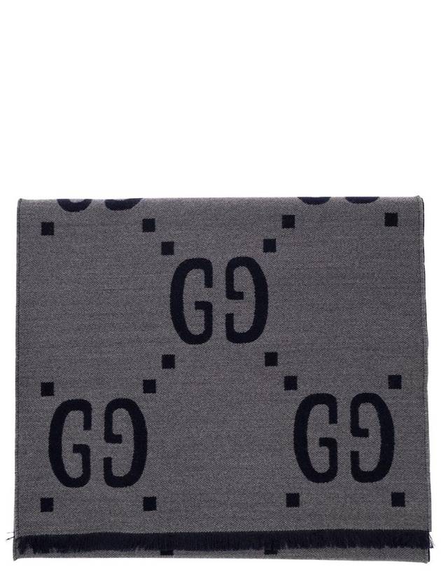 GUCCI 울과 실크 맨 소재의 자카드 GG 모티프 그레이 스카프 4955924G3504063