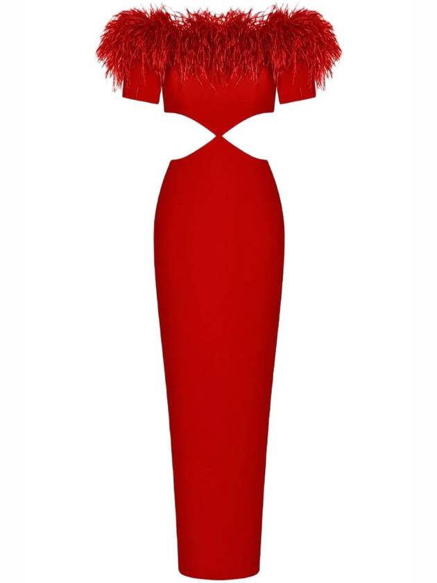 FEATHER CREPE MAXI DRESS WITH CUTOUTS